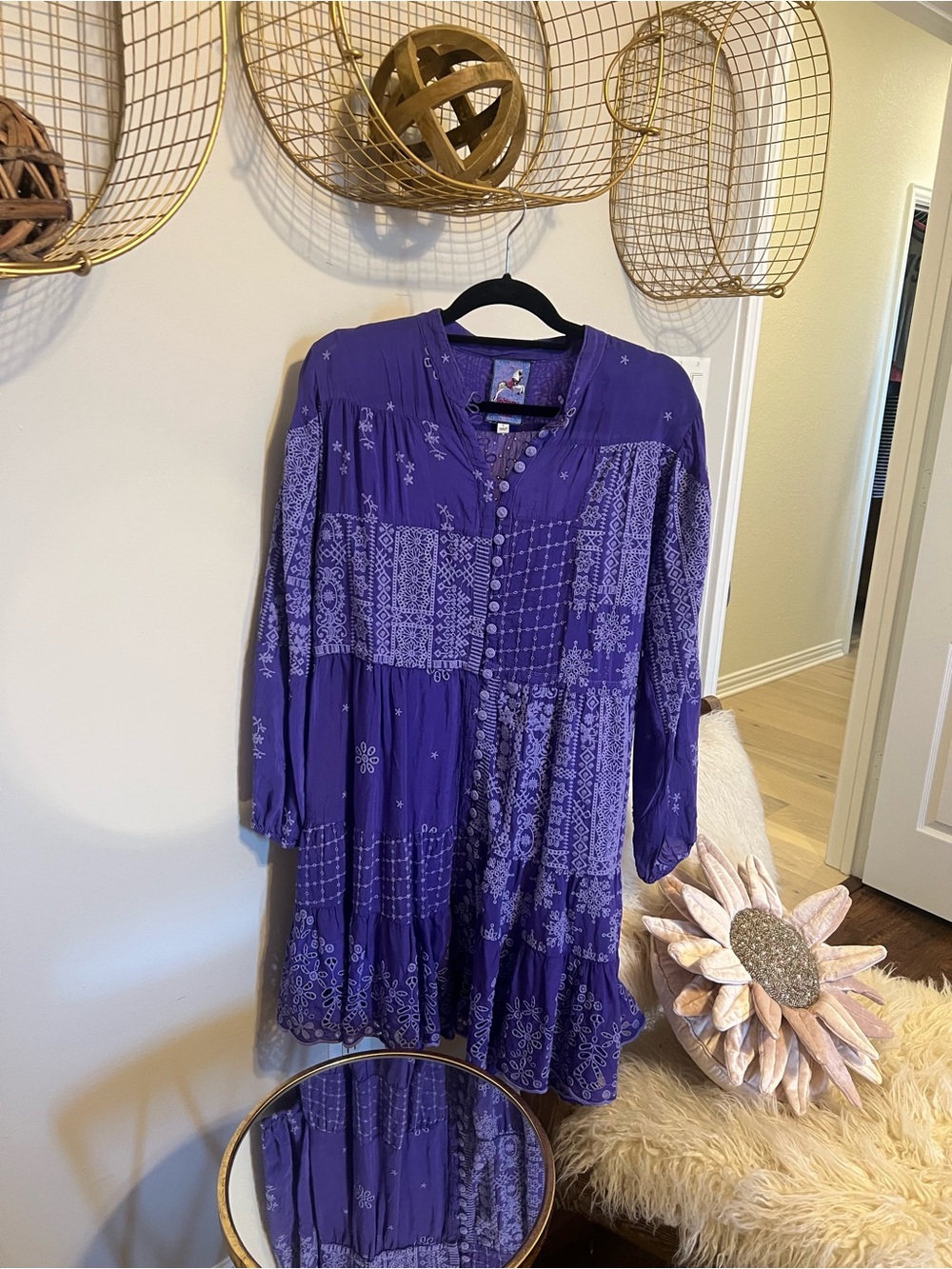 JOHNNY WAS-Purple Patchwork Print Women's Dress